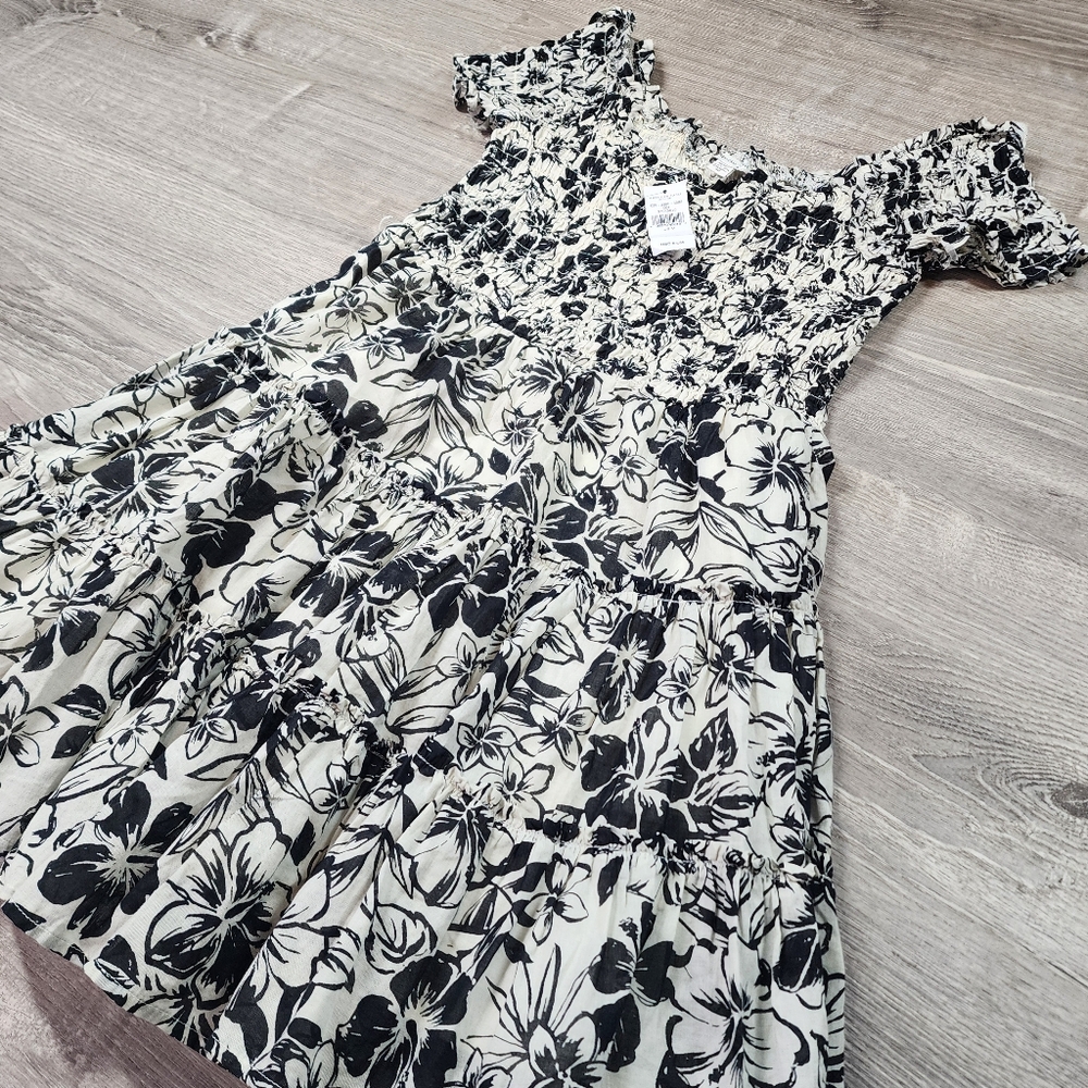 AMERICAN EAGLE Tropical Floral Hibiscus Tiered Shortsleeve Dress Medium - Picture 14 of 14